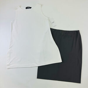 Sympli white tank top NEW and taupe grey pull on stretch skirt Both Size 6